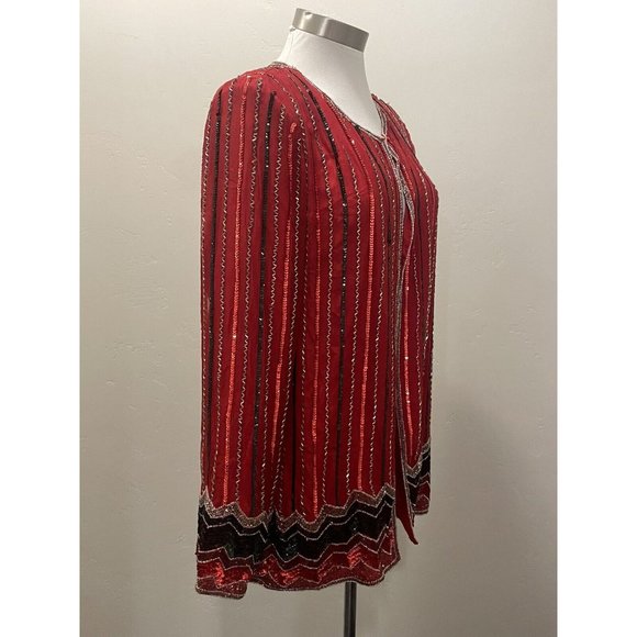 NWT VTG 80's Jean for Joseph Le Bon Silk Sequin Beaded Colorful Holiday Jacket M - Picture 3 of 12